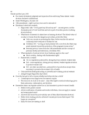 4 26 Gender and the Law Notes - What specific areas of law have we ...