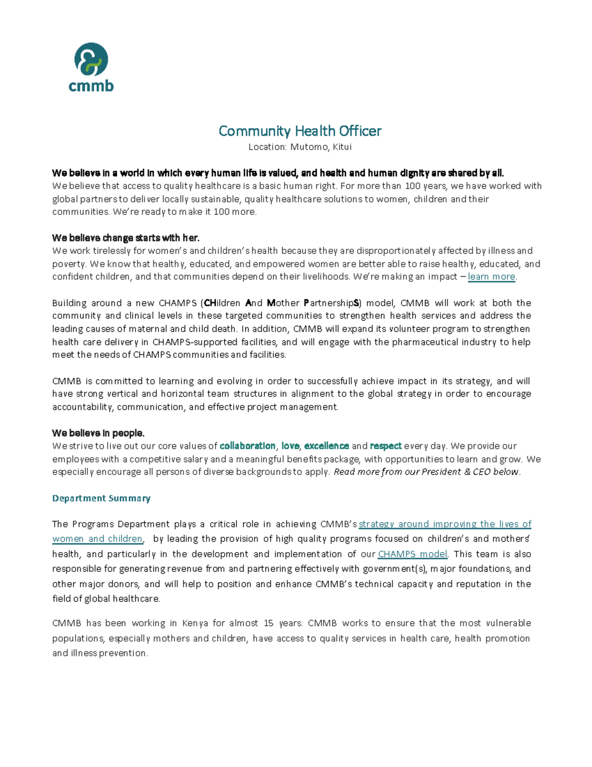 Community Health Officer Kenya December 2021 Community Health Officer