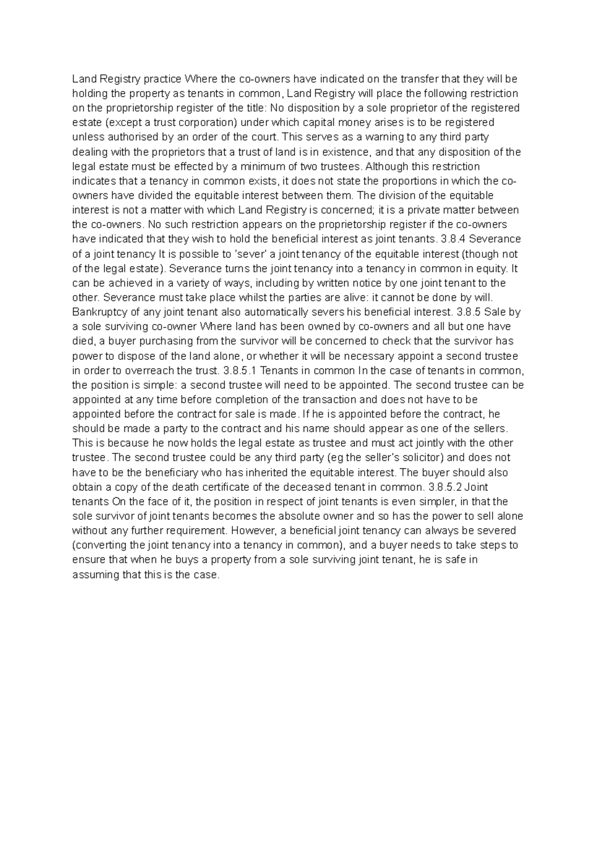 Chapter 9 Real Estate Land Registry practice Where the coowners