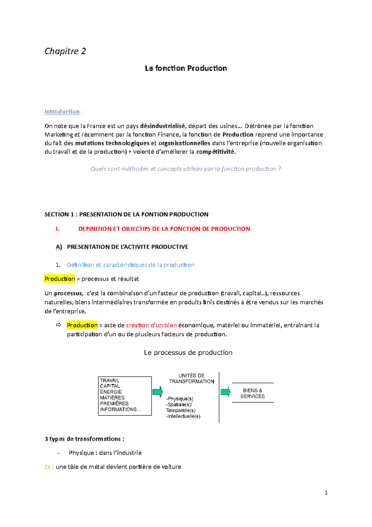 Chapitre 2 - La Fonction De Production - Chapitre 2 La Fonction ...