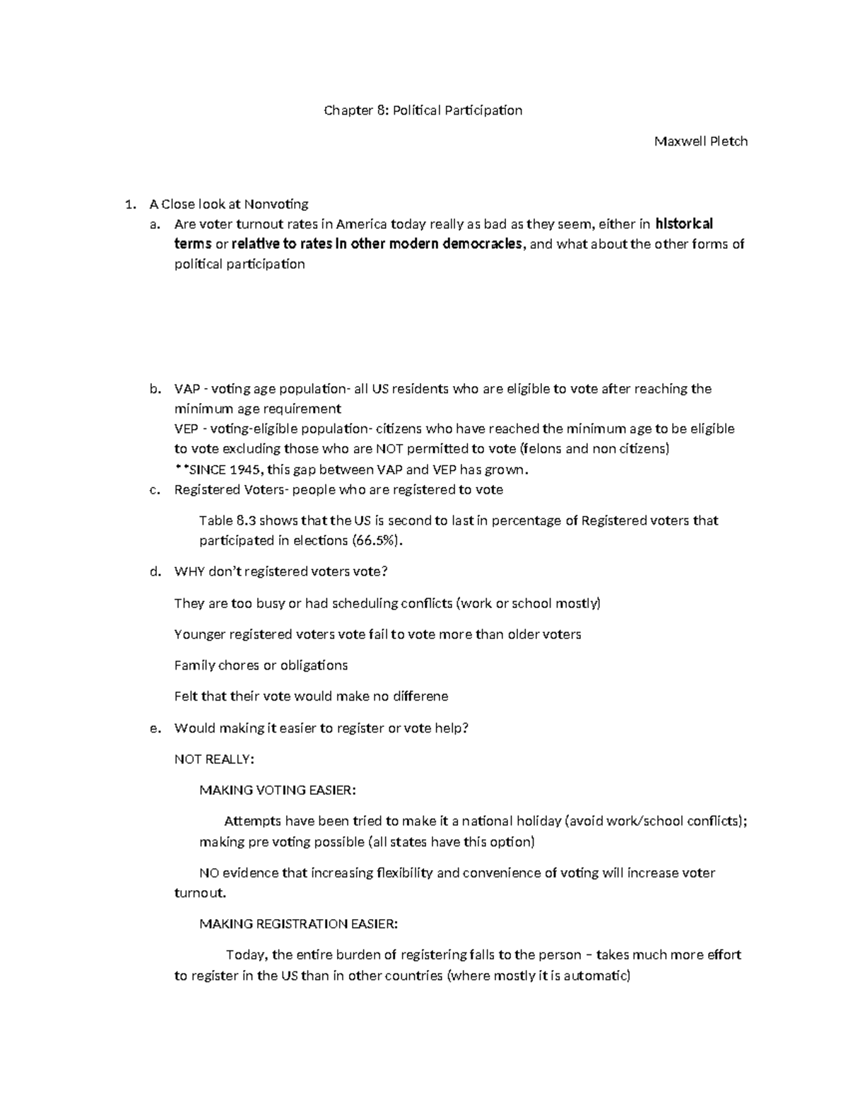 Chapter 8 ap notes - okay - Chapter 8: Political Participation Maxwell ...