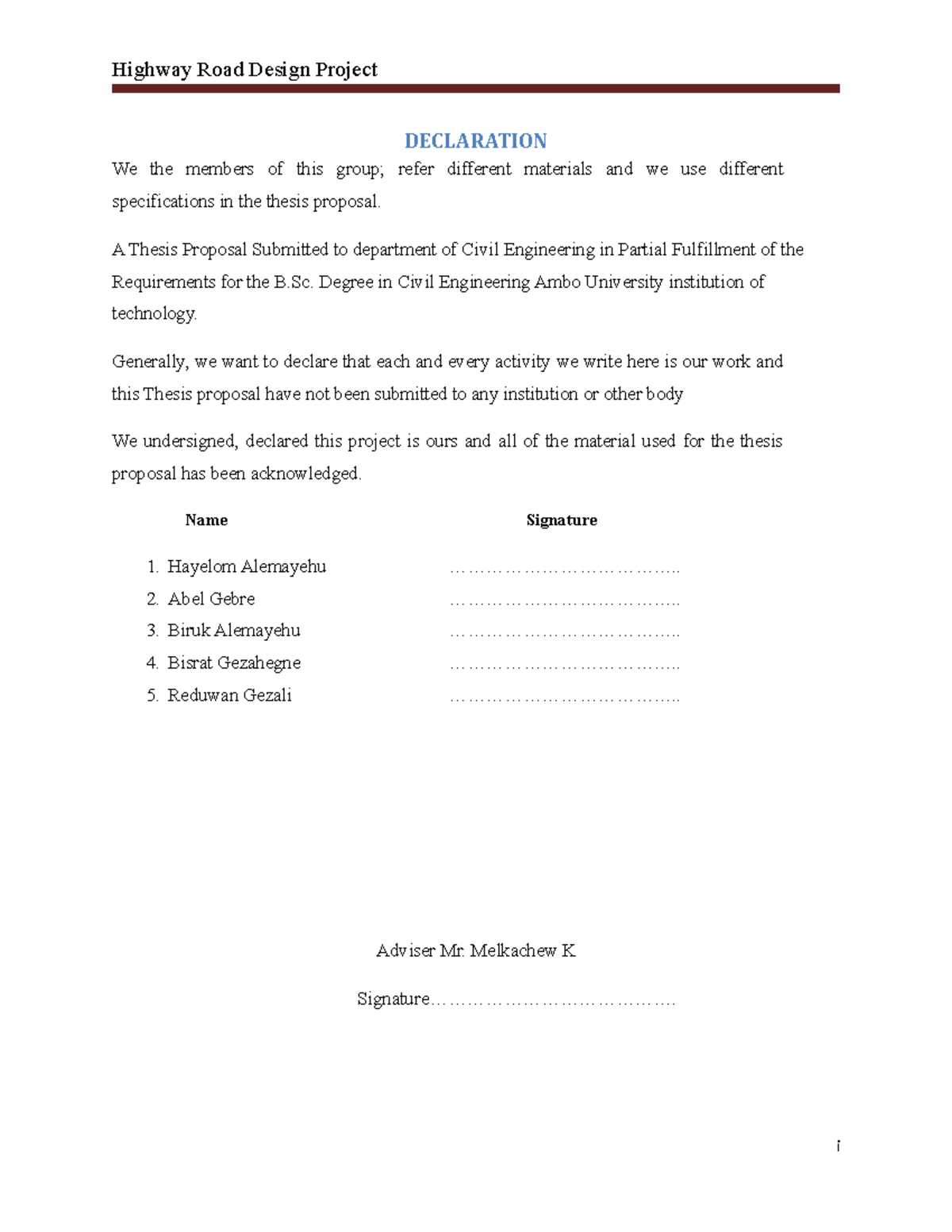 1 Main - main project - DECLARATION We the members of this group; refer ...