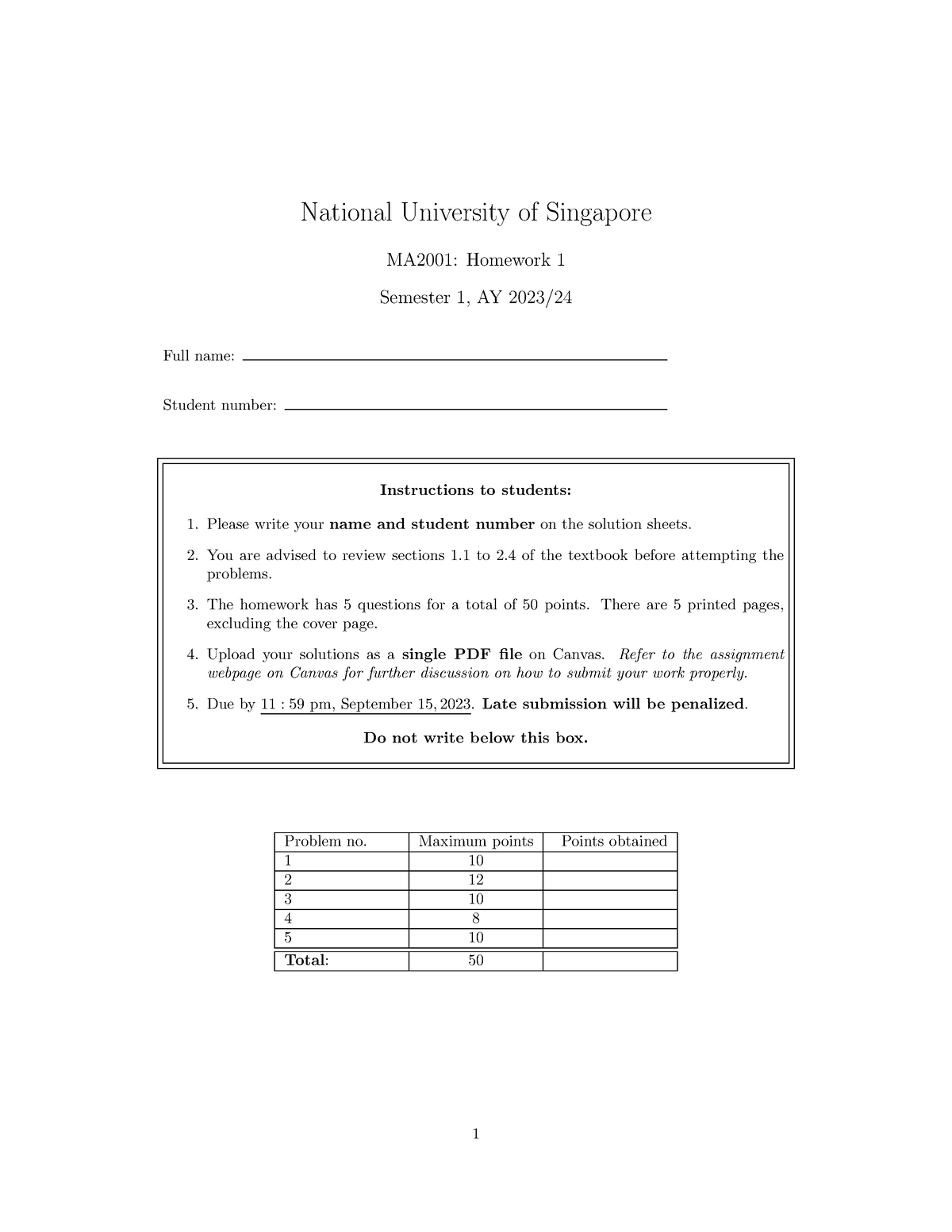 MA2001-homework-1 - Solution - National University Of Singapore MA2001 ...