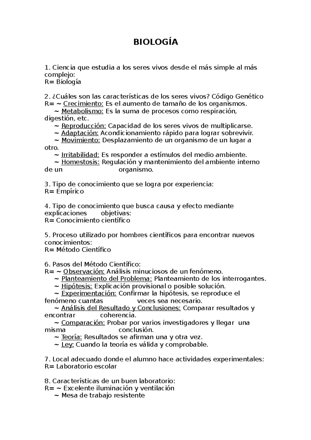 Biologia (respuestas) BIOLOGÍA Ciencia que estudia a los seres vivos