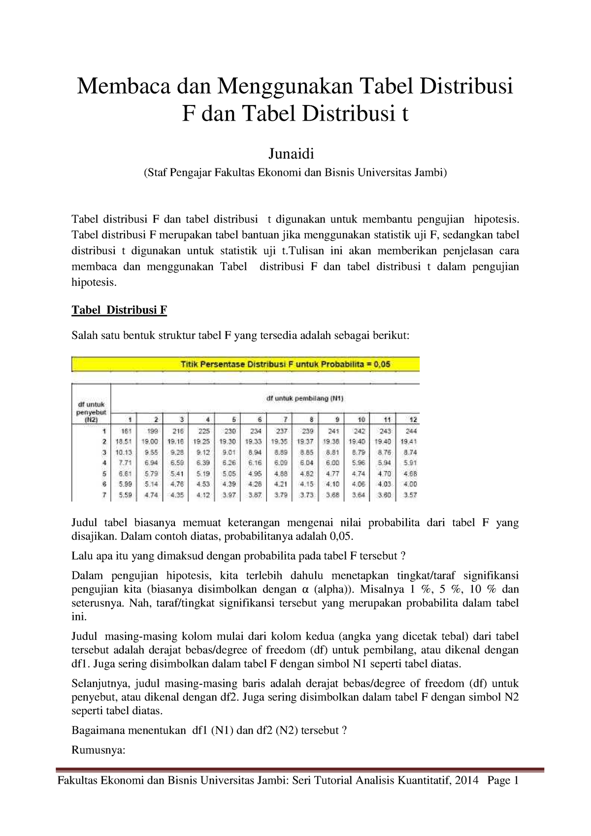 Cara Membaca Tabel F Dan Tabel T Membaca Dan Menggunakan Tabel Distribusi F Dan Tabel