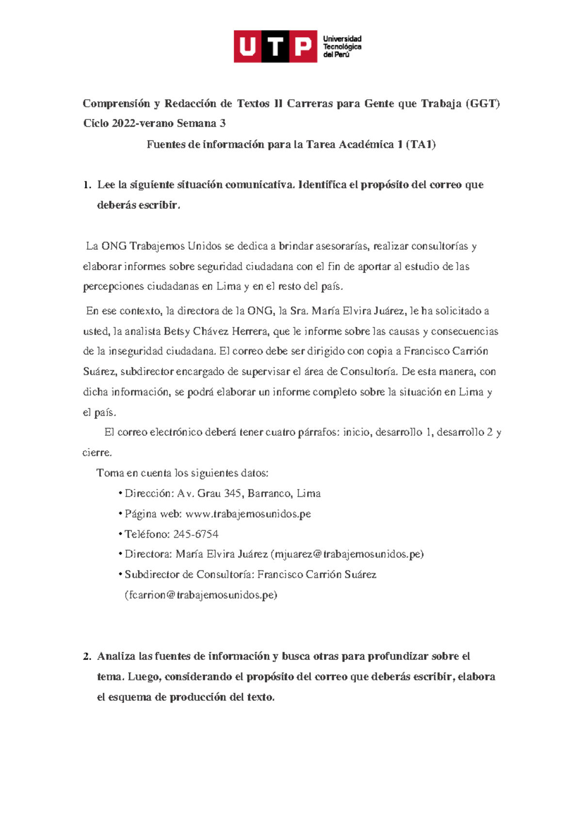 TA 1 Comprencion Y Redaccion 2 Trabajo - Comprensión Y Redacción De ...