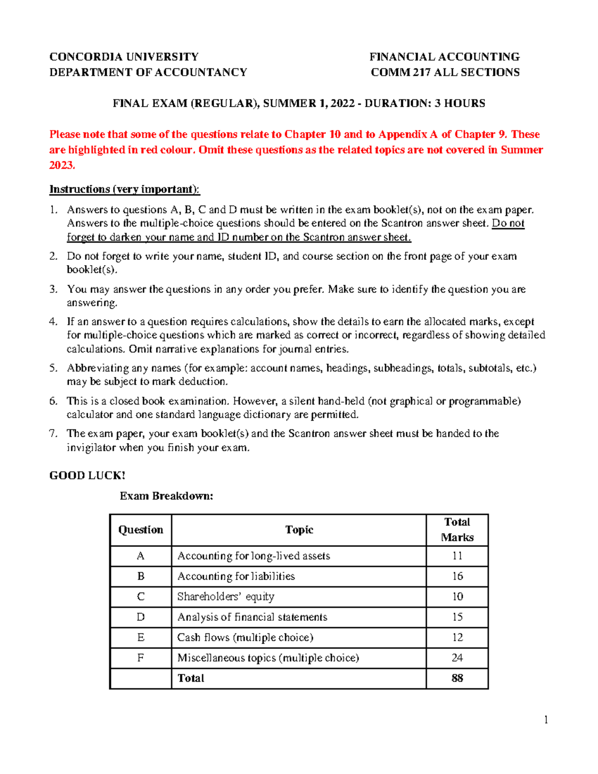 Final Exam, Summer 1, 2022 - Revised - CONCORDIA UNIVERSITY FINANCIAL ...