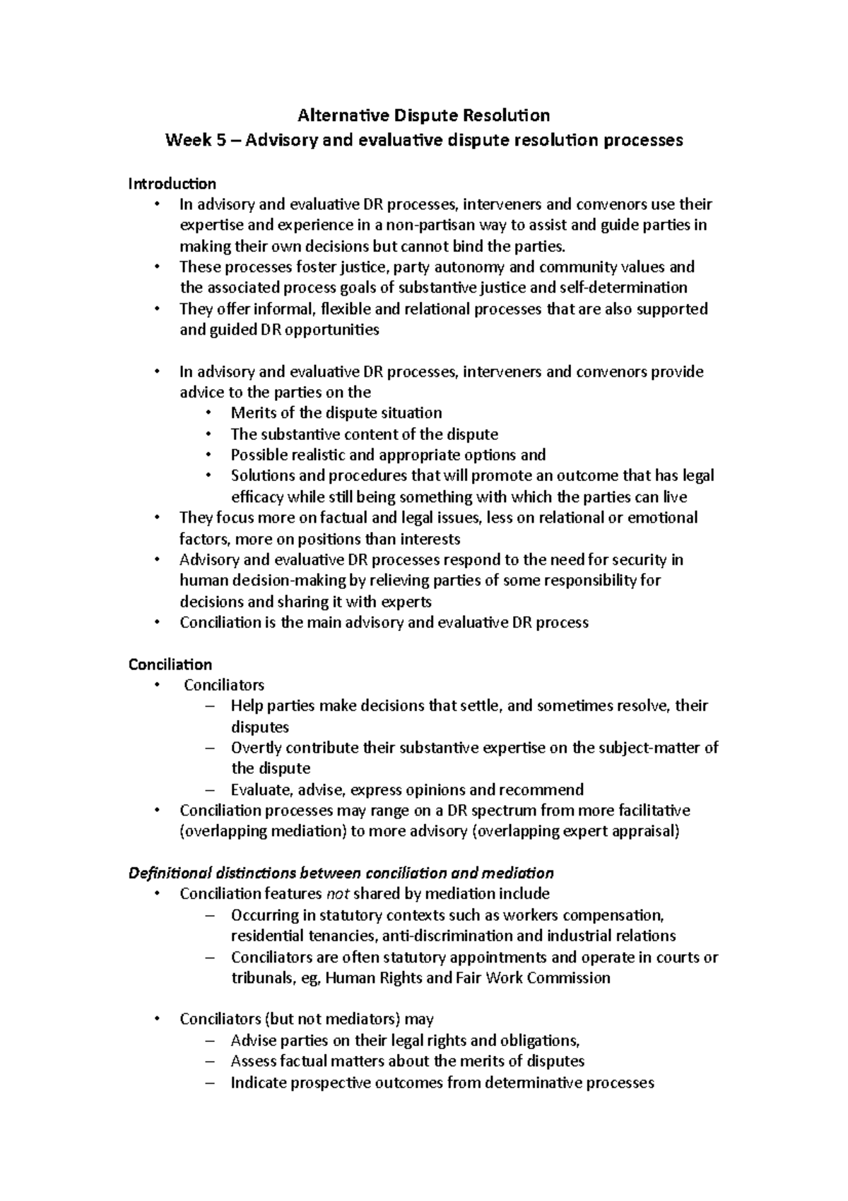 Alternative Dispute Resolution week 5 - These processes foster justice ...