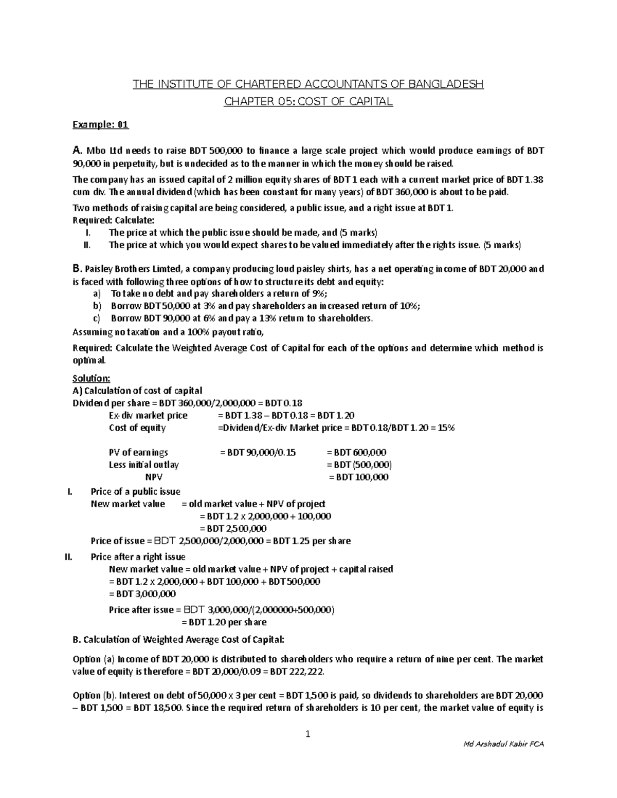 Chap 05 - Math on cost of capital final - 1 - THE INSTITUTE OF ...
