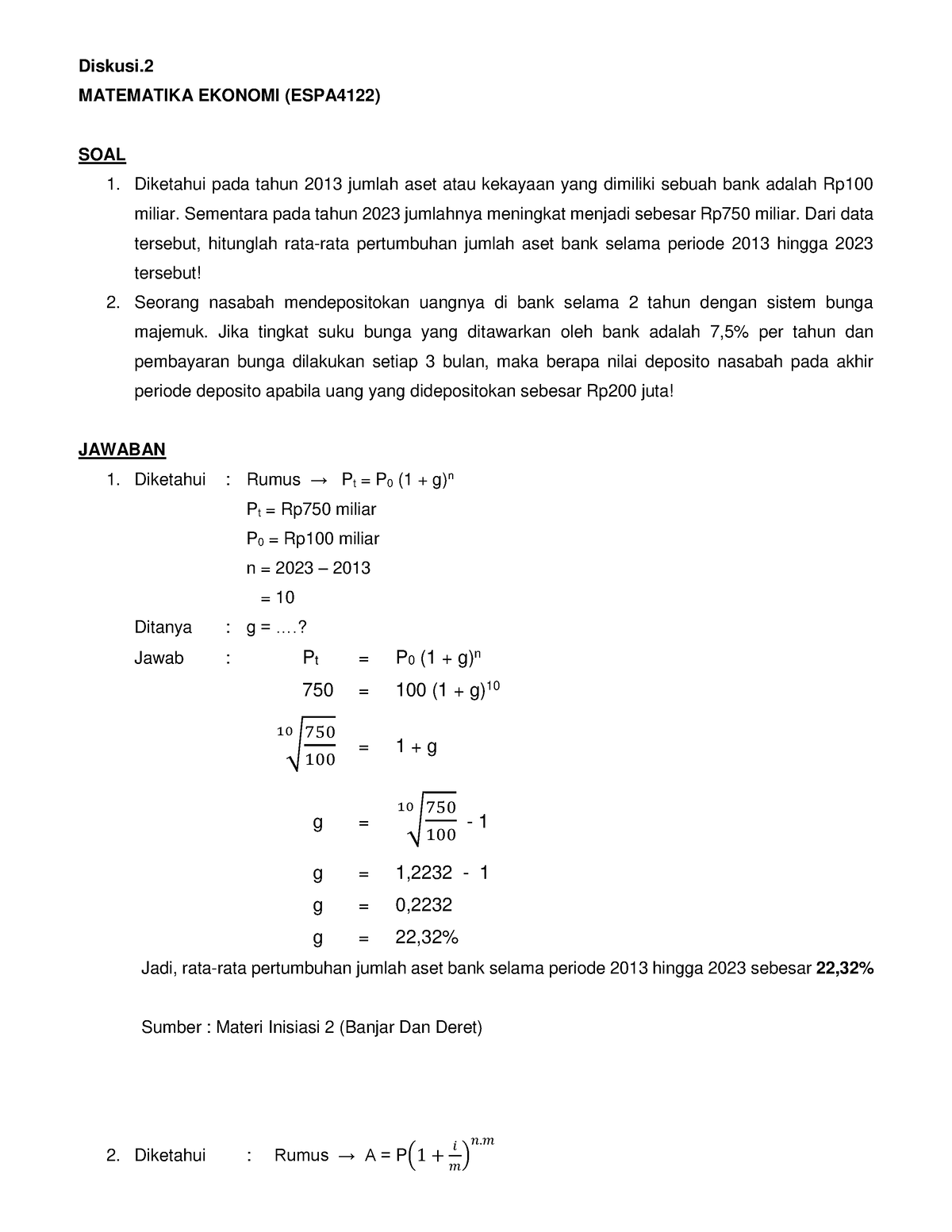 Diskusi.2 Matematika Ekonomi - Diskusi. MATEMATIKA EKONOMI (ESPA4122 ...