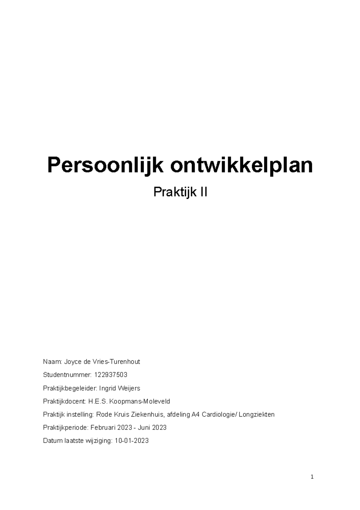 POP 2 - Pop Voor 2de Stage - Persoonlijk Ontwikkelplan Praktijk II Naam ...