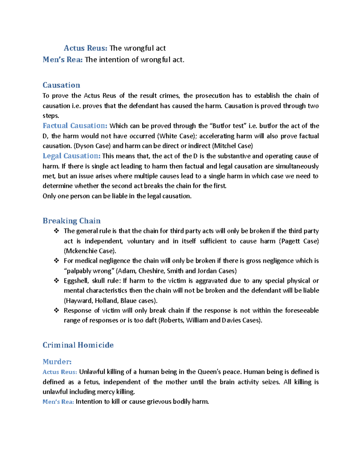 Criminal law - public law for you - Actus Reus: The wrongful act Men’s ...