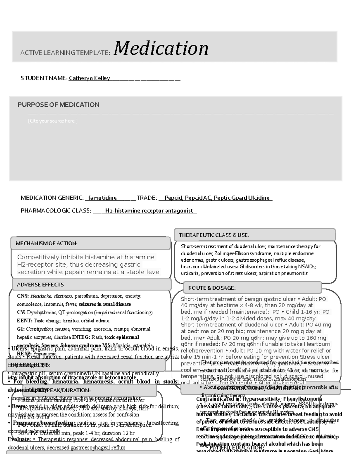 Ati Medication Template Famotidine