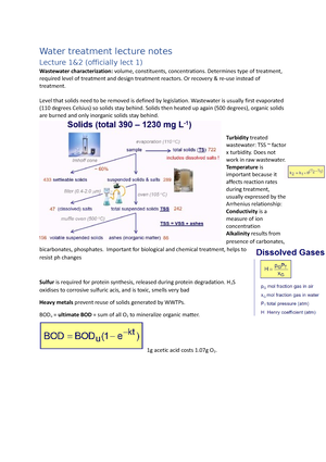 Formula sheet water treatment - FORMULA SHEET WATER TREATMENT LECTURE 1 ...