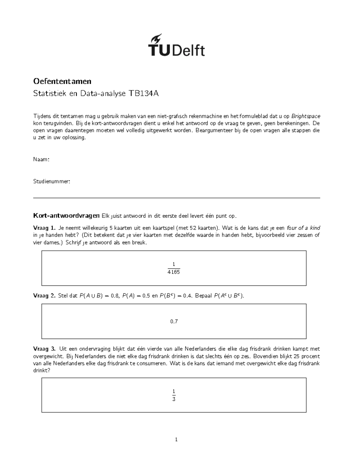 Proef/oefen Tentamen April 2019, Vragen En Antwoorden - Oefententamen ...