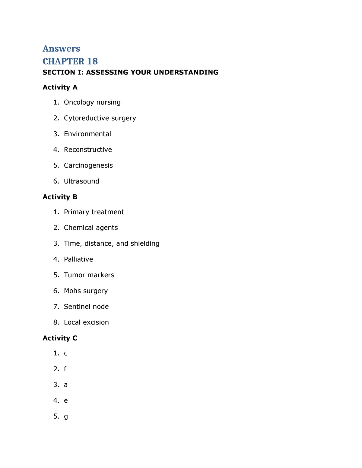Awq Chapter 18 Med Surg Practice Answers Chapter 18 Section I Assessing Your Understanding 6324