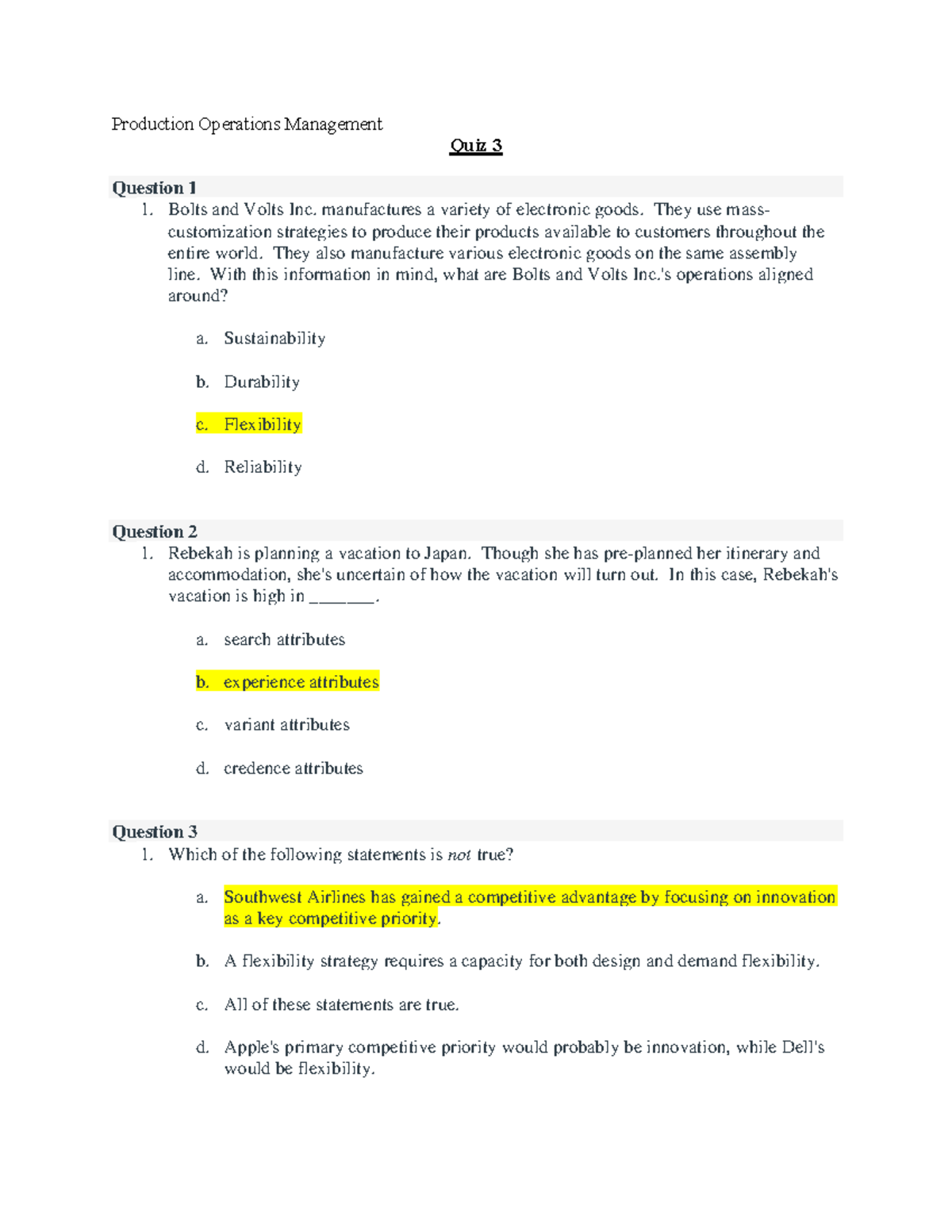 Production Management Quiz 3 - Production Operations Management Quiz 3 ...