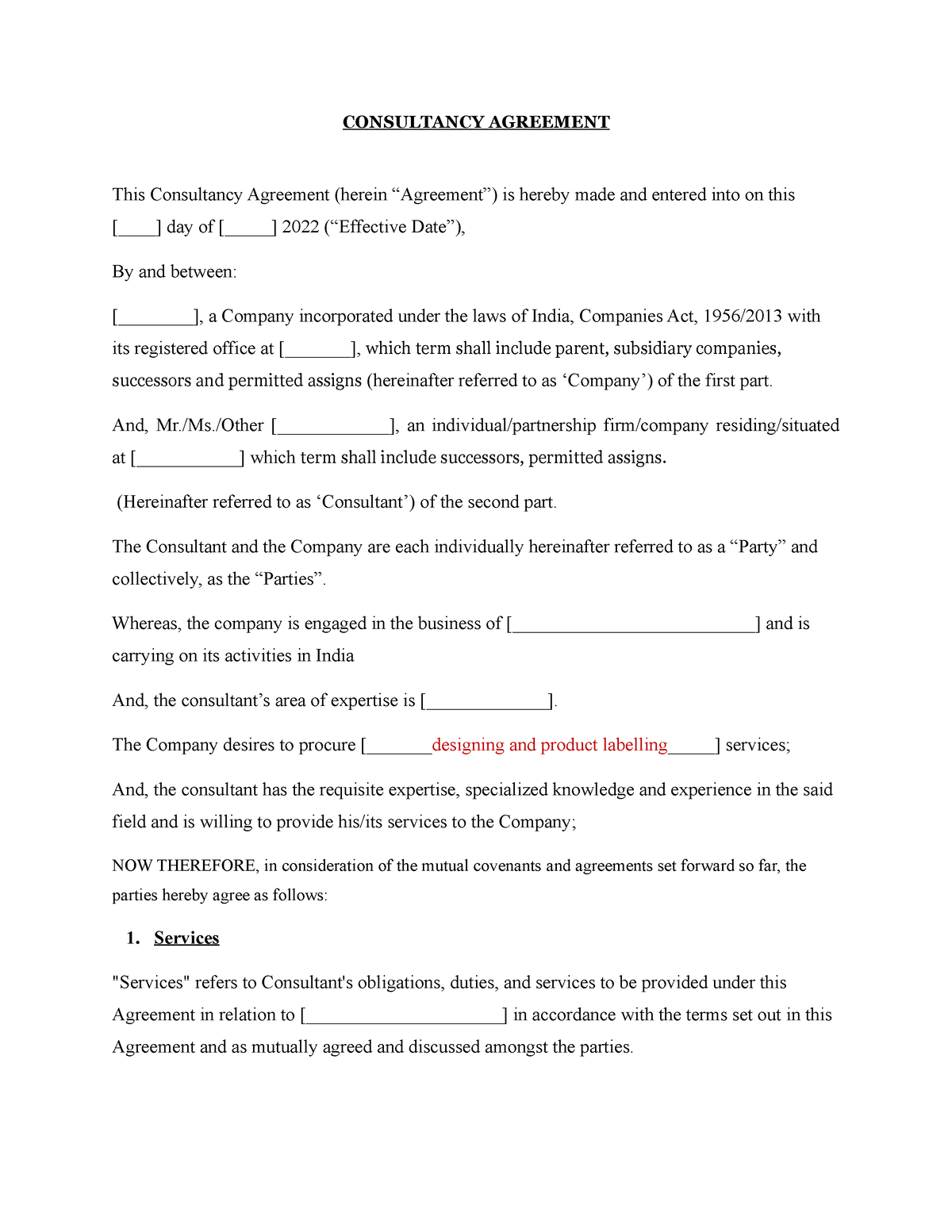 Consultancy Agreement - And, Mr./Ms./Other [_], an individual ...