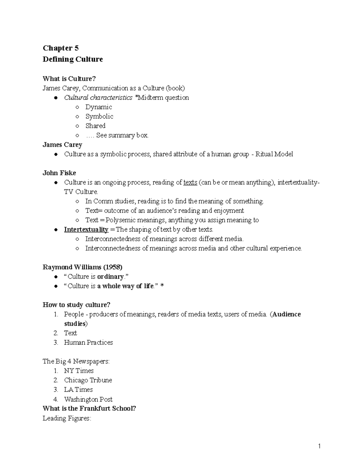 9 27 Comm Theories Notes Chapter 5 Defining Culture What is Culture