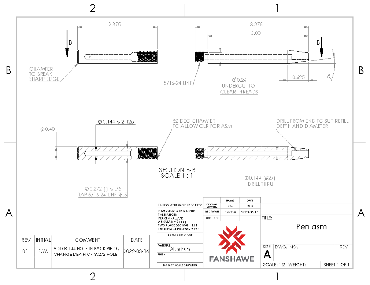 Pen #2 Drawing 22apr22 - MATS EXPERIMENTS AND CAD - 2 3. 0. UNDERCUT TO ...