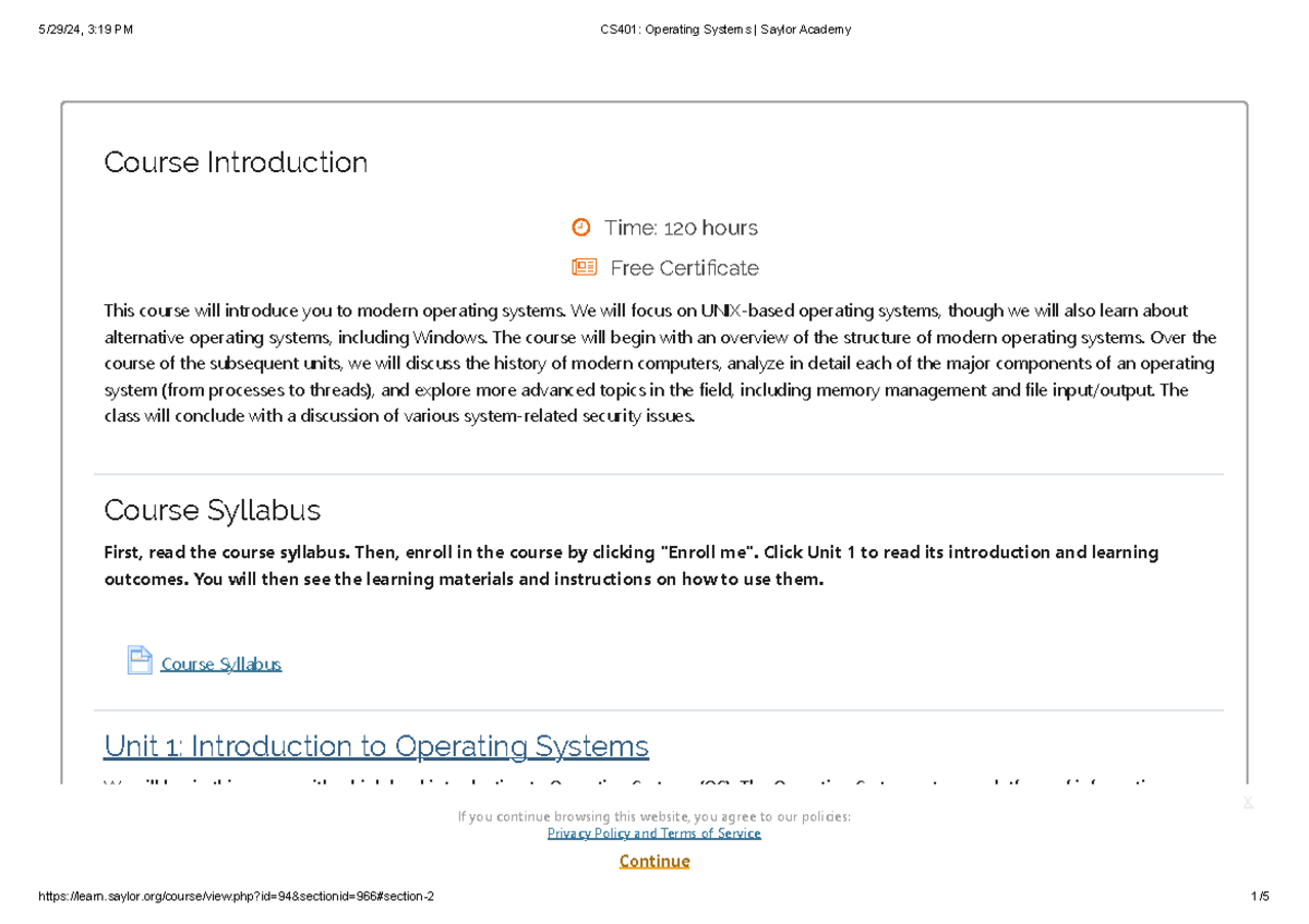 Operating Systems Course - Course Introduction Time: 120 hours Free ...