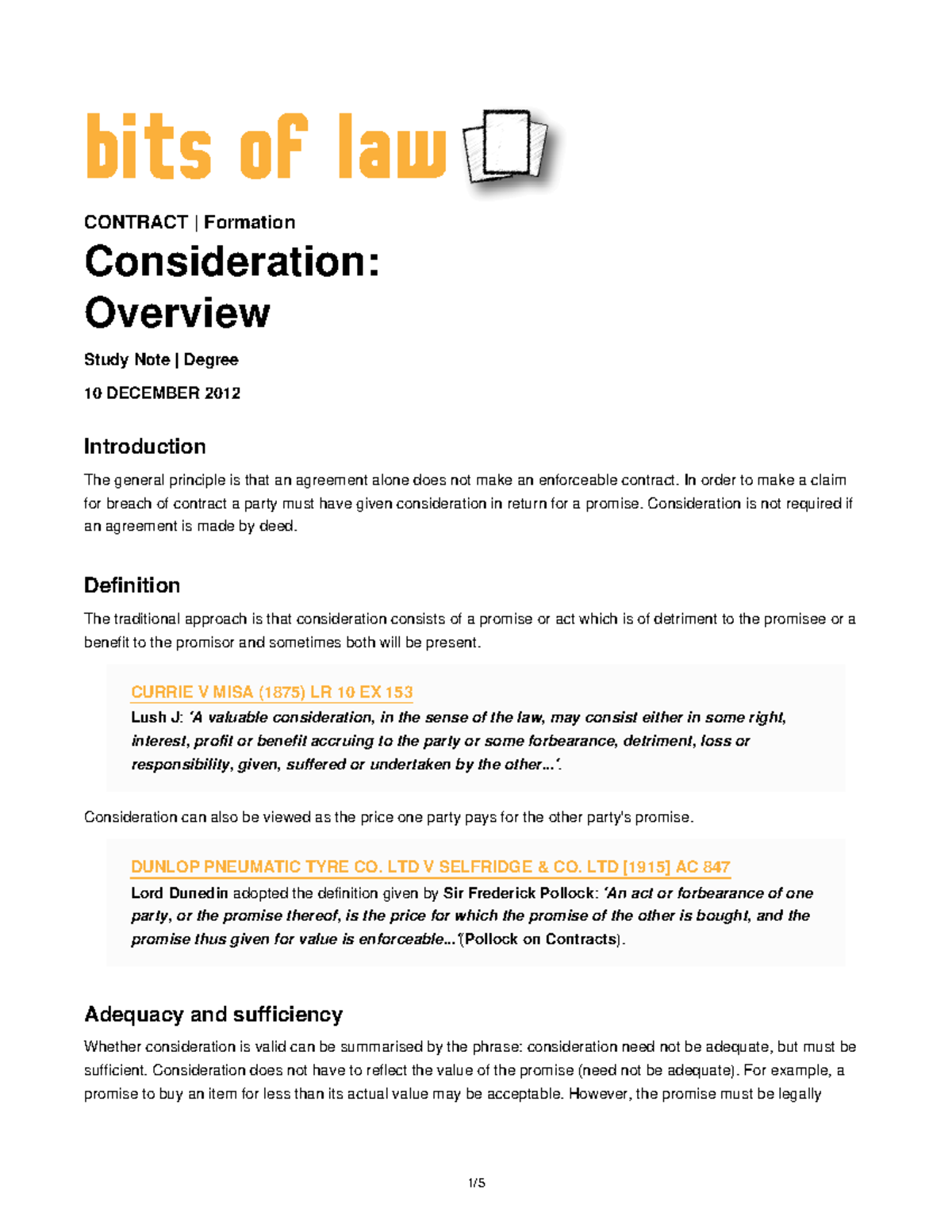 Consideration-overview - bits of law CONTRACT | Formation Consideration ...