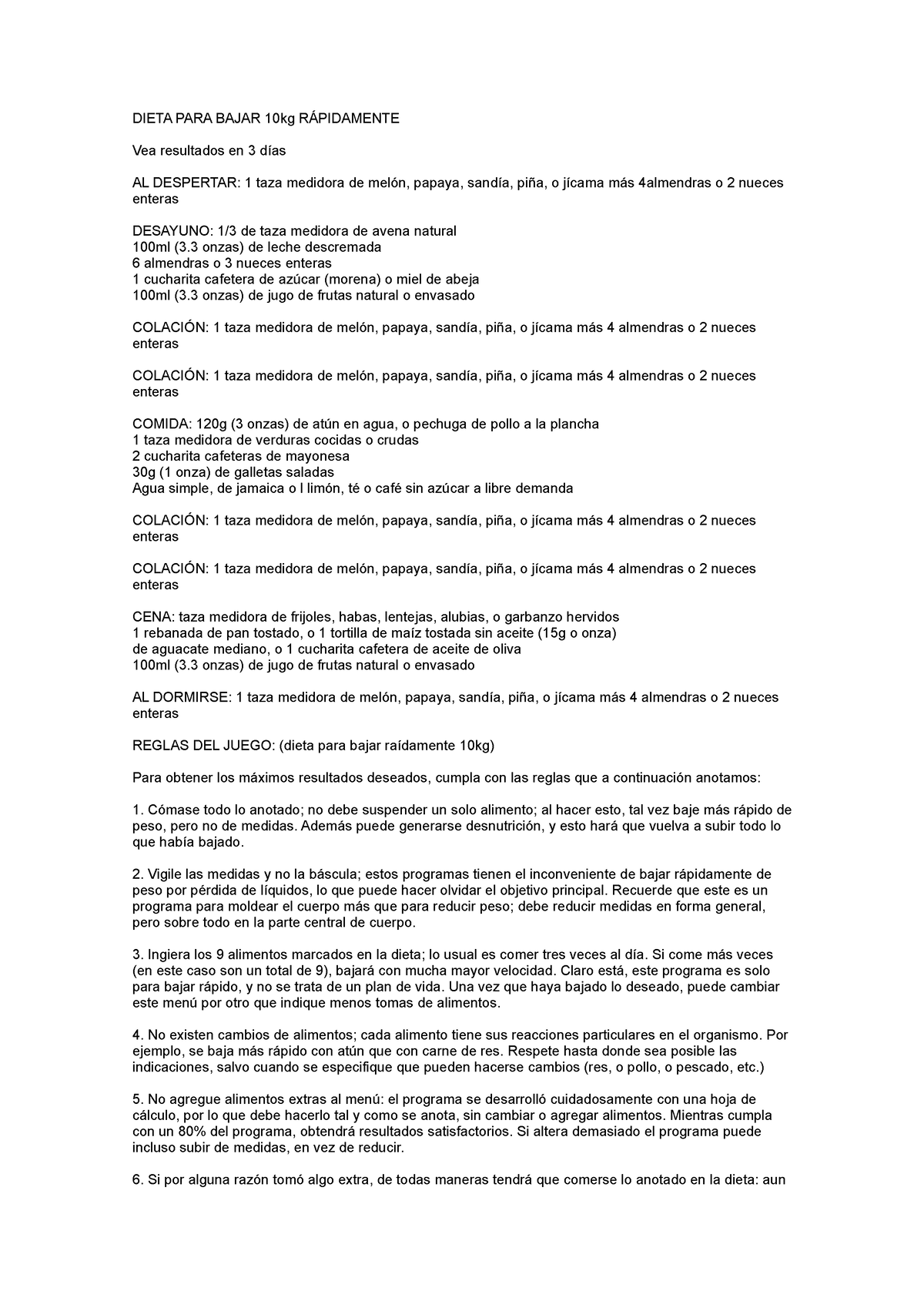 Dietas DR Bolio - Notas de clase - DIETA PARA BAJAR 10kg RÁPIDAMENTE Vea  resultados en 3 días AL - Studocu