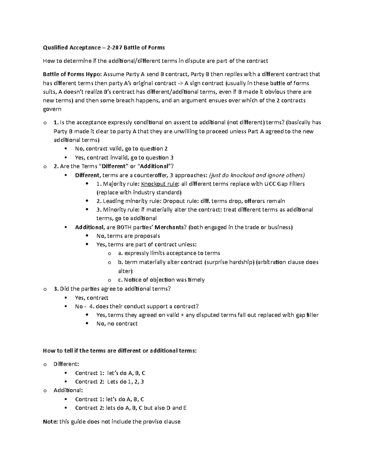 UCC 2207 Battle of Forms Flowchart quick guide on how to answer exam