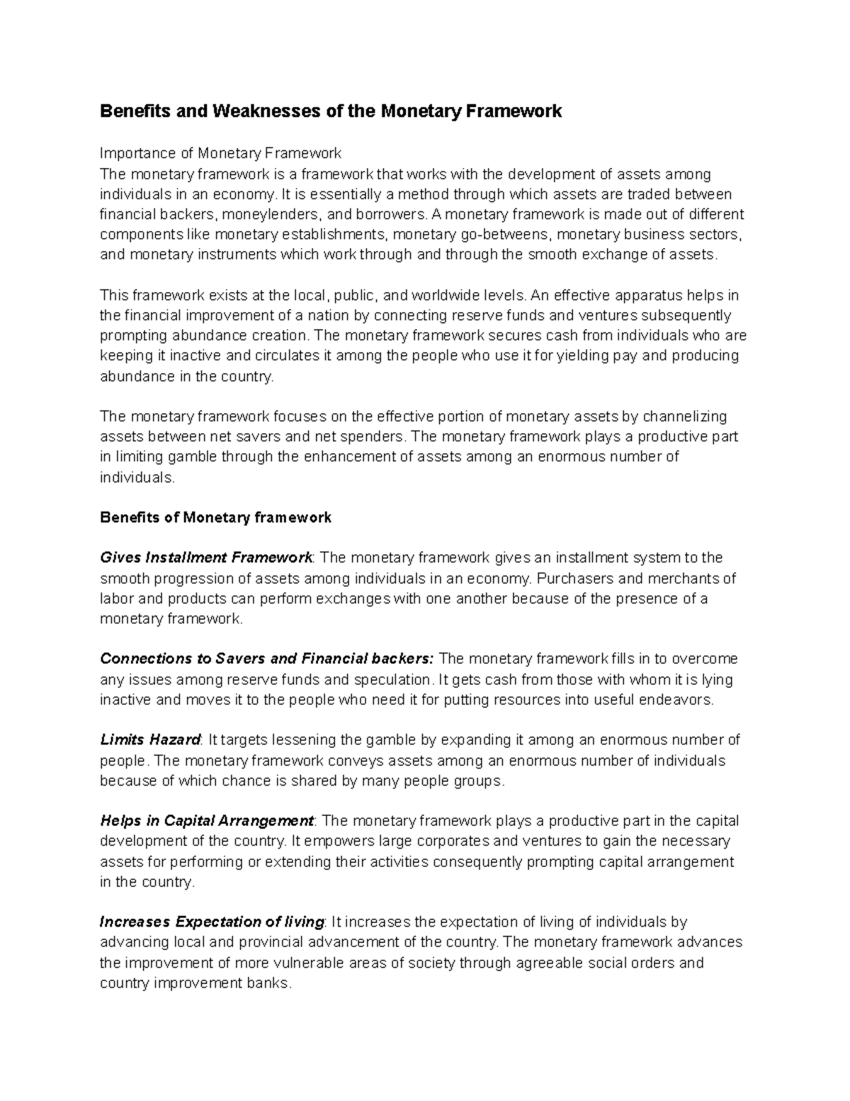 Benefits and Weaknesses of the Monetary Framework - Benefits and ...