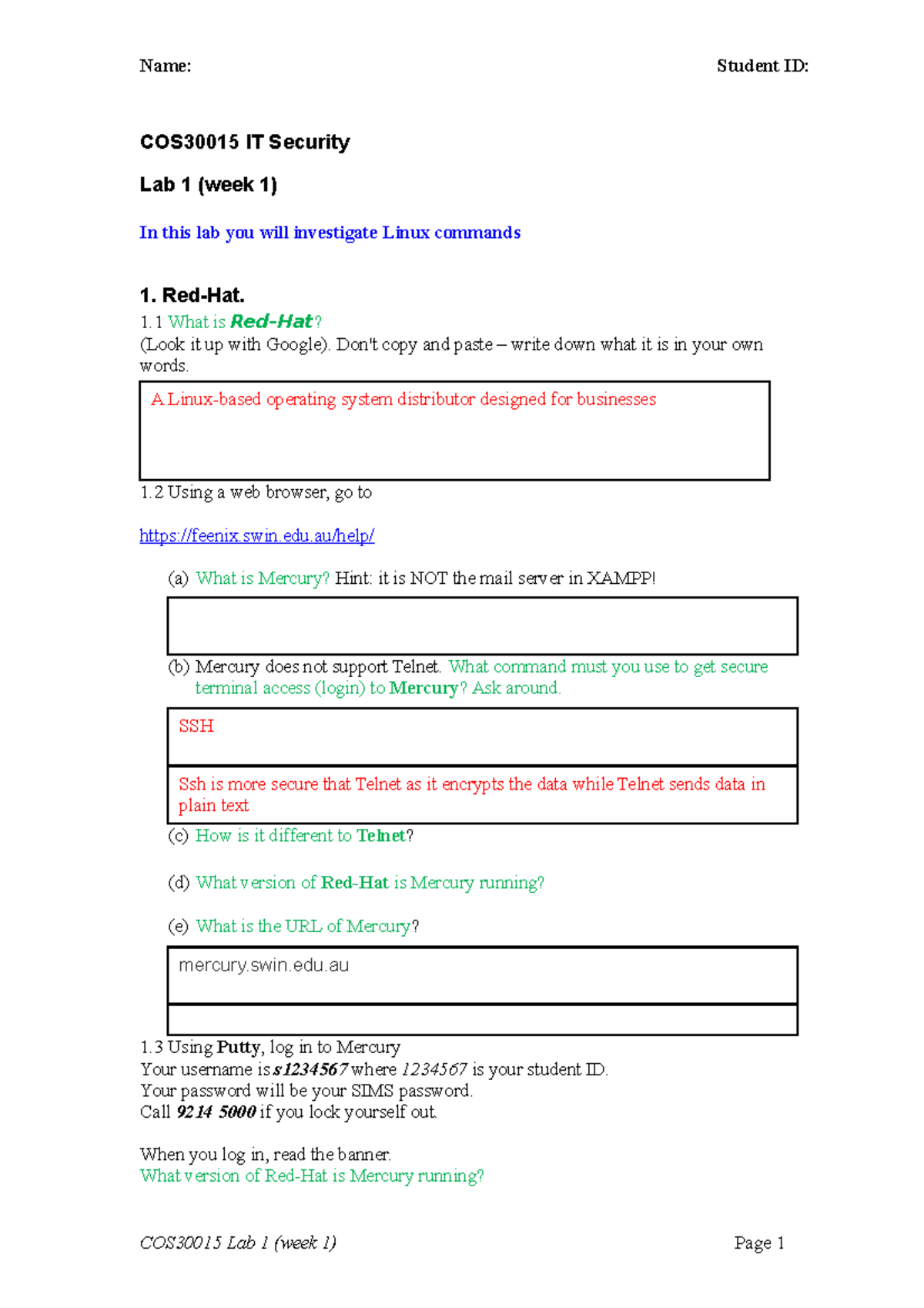 IT Security Lab 1 - Red-Hat. 1 What is Red-Hat? (Look it up with Google ...