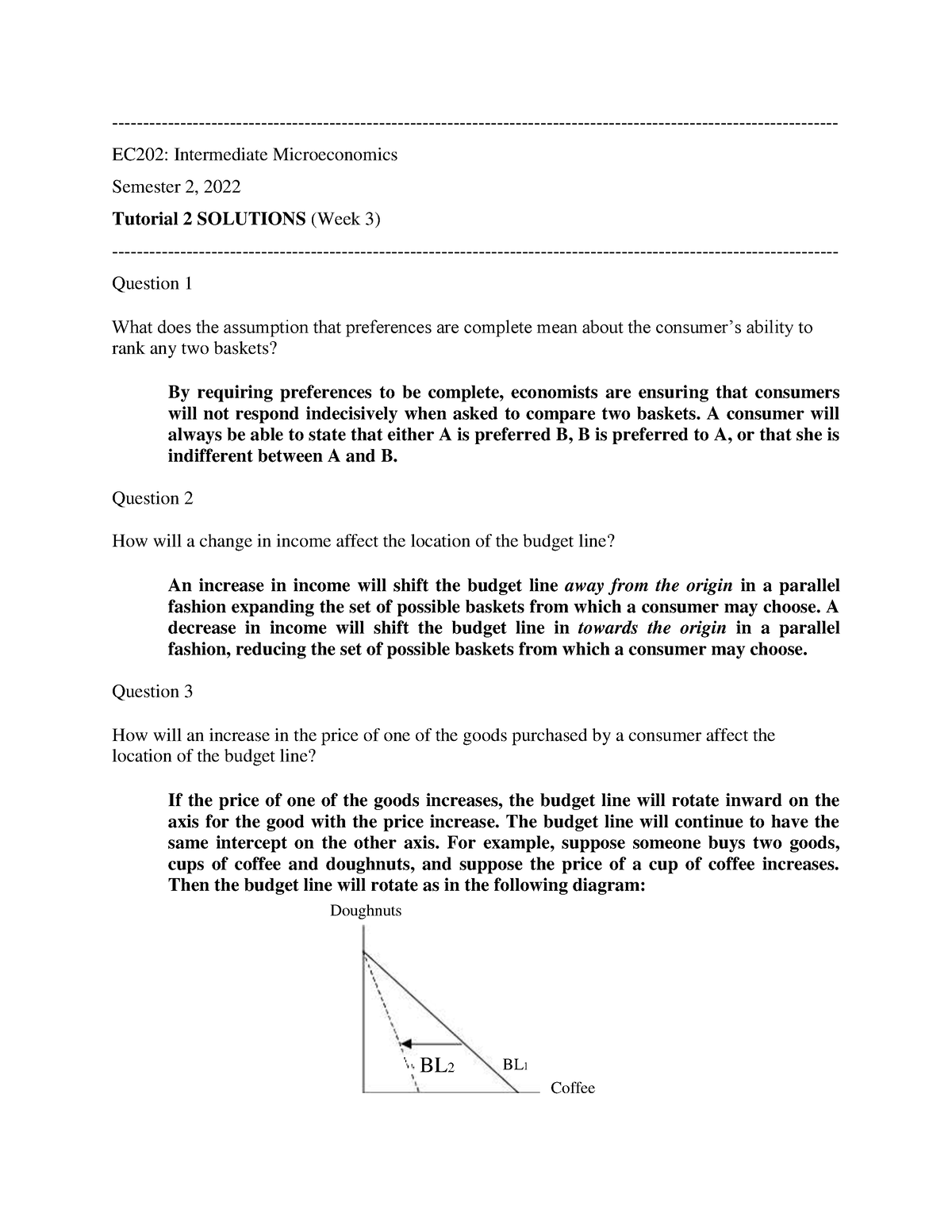 Tutorial 2 Solutions - EC202: Intermediate Microeconomics Semester 2 ...