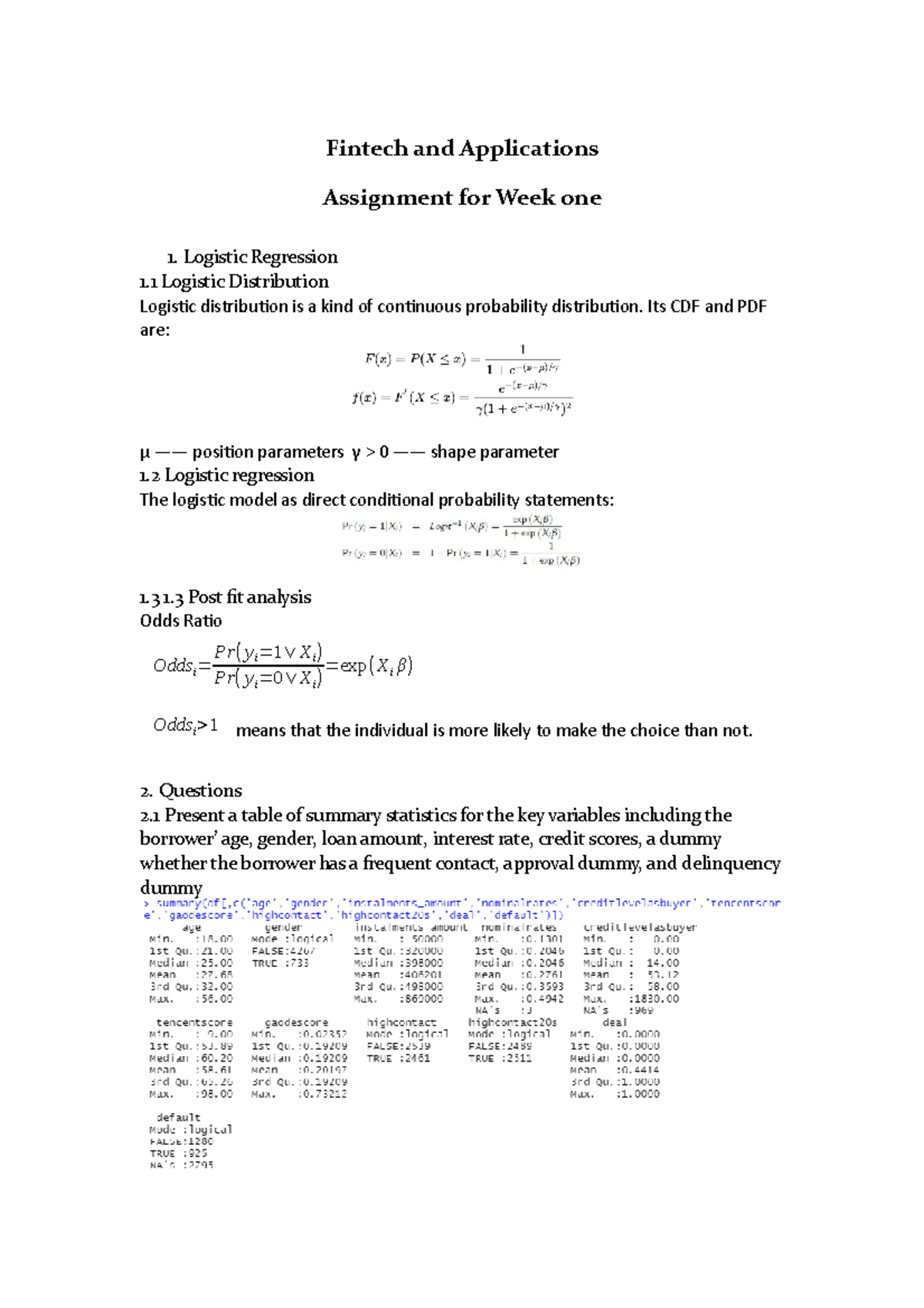 logit regression using python - Data Mining for FinTech - CUHK - Studocu