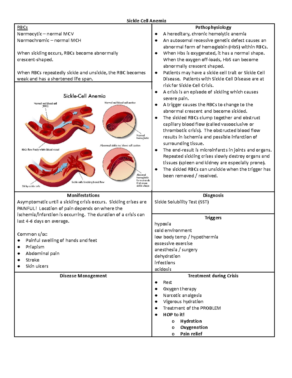 NRSG110 - Teacher created notes over Sickle Cell Anemia - Sickle Cell ...