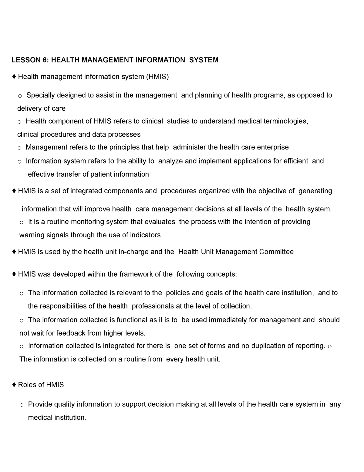 Lesson 6 Health Management Information System LESSON 6 HEALTH 