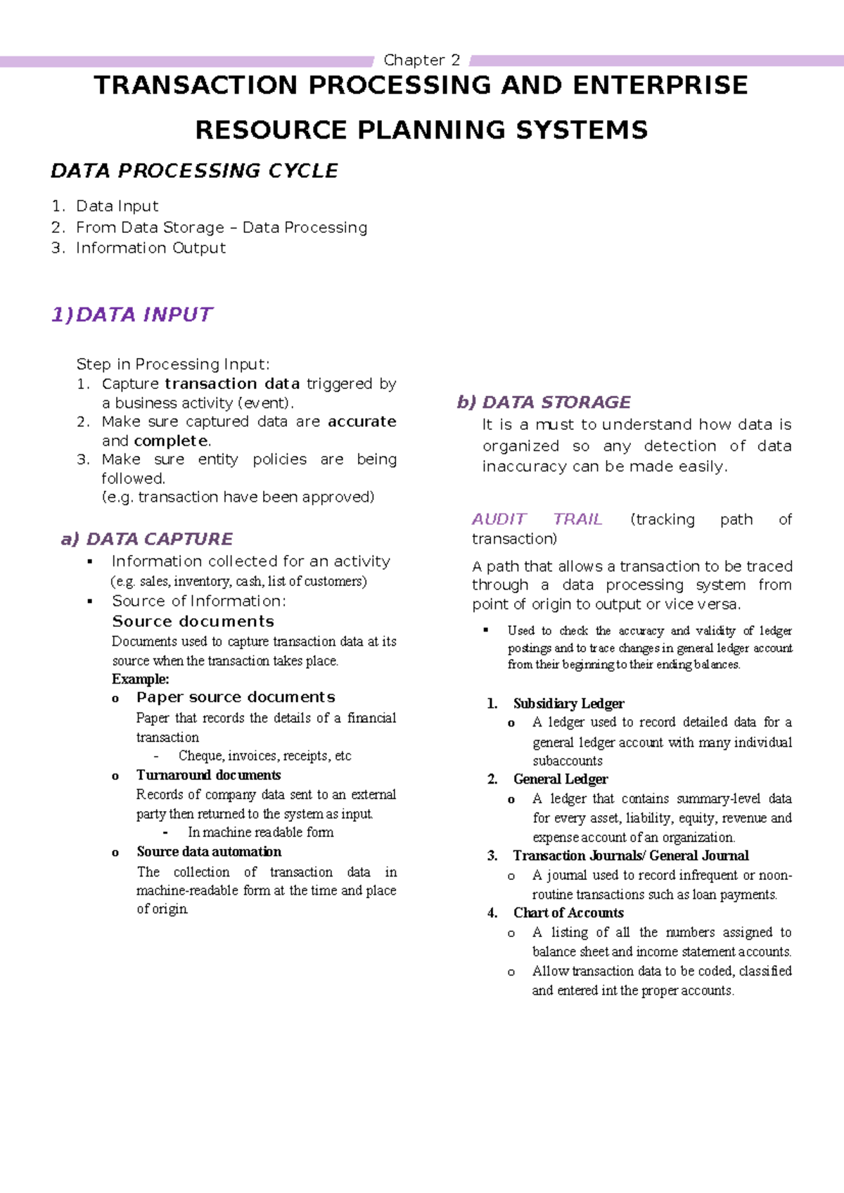 Chapter 2 - Chapter 2 TRANSACTION PROCESSING AND ENTERPRISE RESOURCE ...