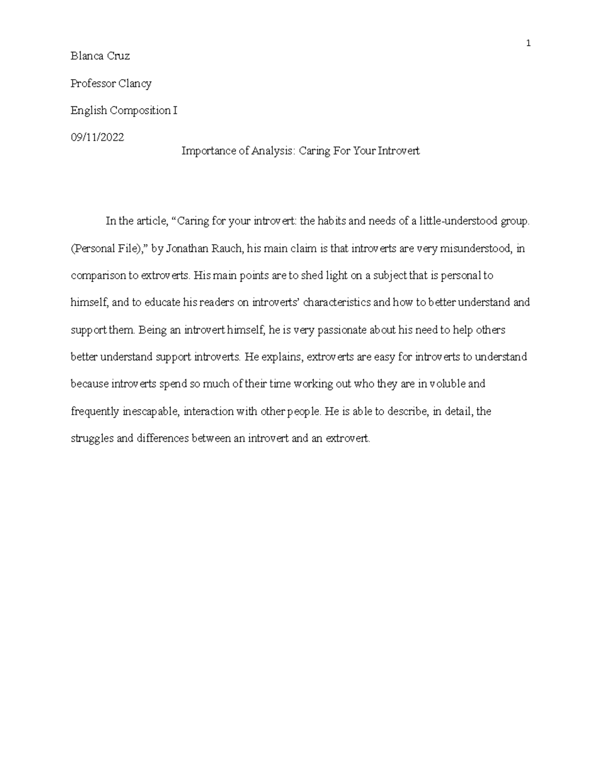 thesis statement on caring for your introvert