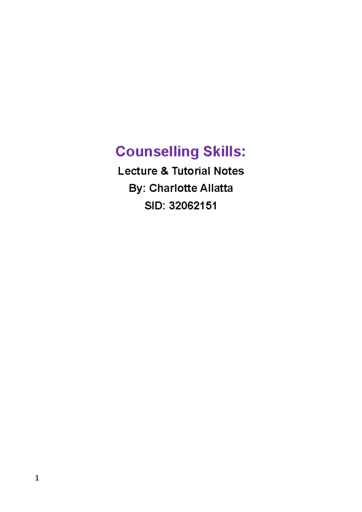 Counselling Skills - Lecture notes - Counselling Skills: Lecture ...