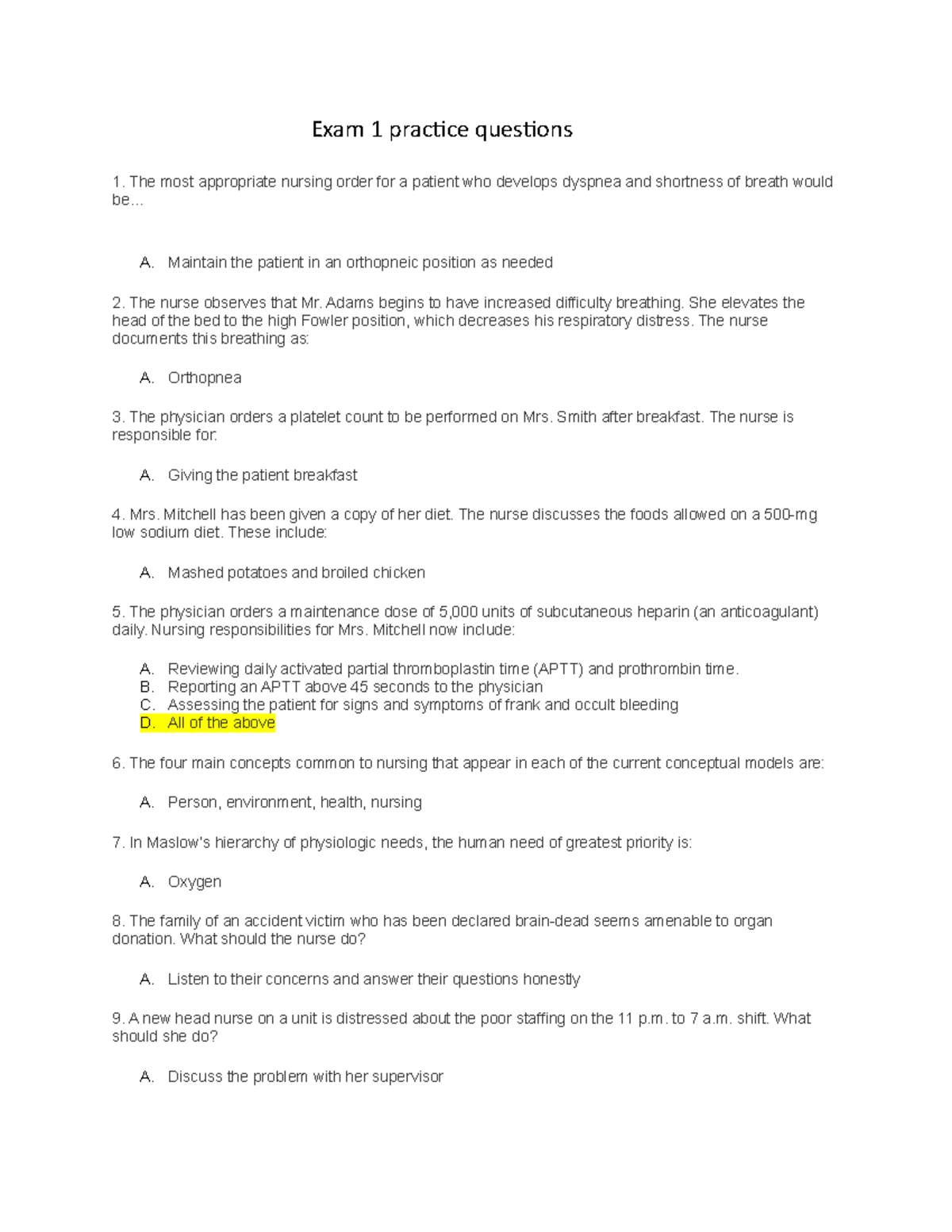 Exam 1 practice questions - Exam 1 practice questions The most ...