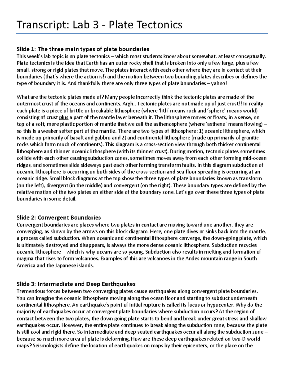 Lab 03 Transcript Transcript Lab 3 Plate Tectonics Slide 1 The