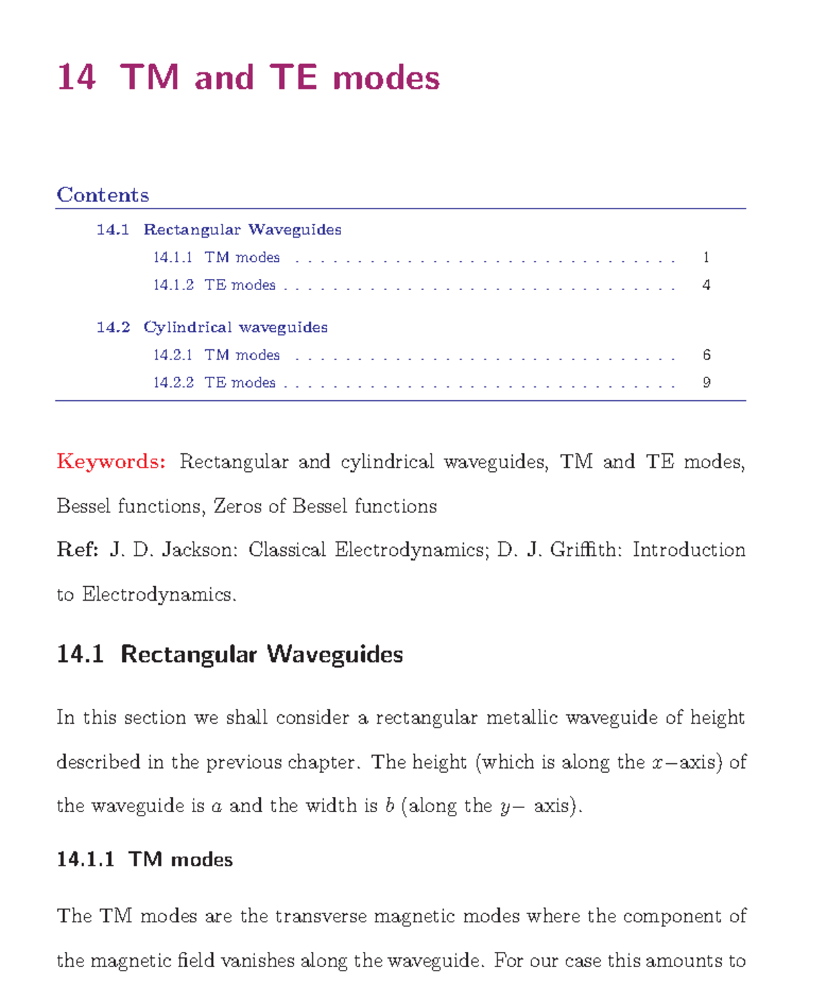 Lec14 - Lecture Notes 14 - Contents 14 Rectangular Waveguides 14.1 TM ...