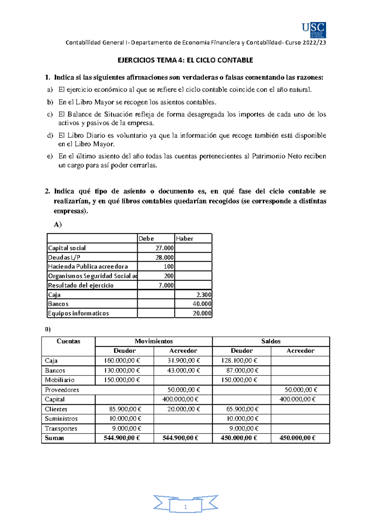 Ejercicios Contabilidad 4 - EJERCICIOS TEMA 4: EL CICLO CONTABLE Indica ...