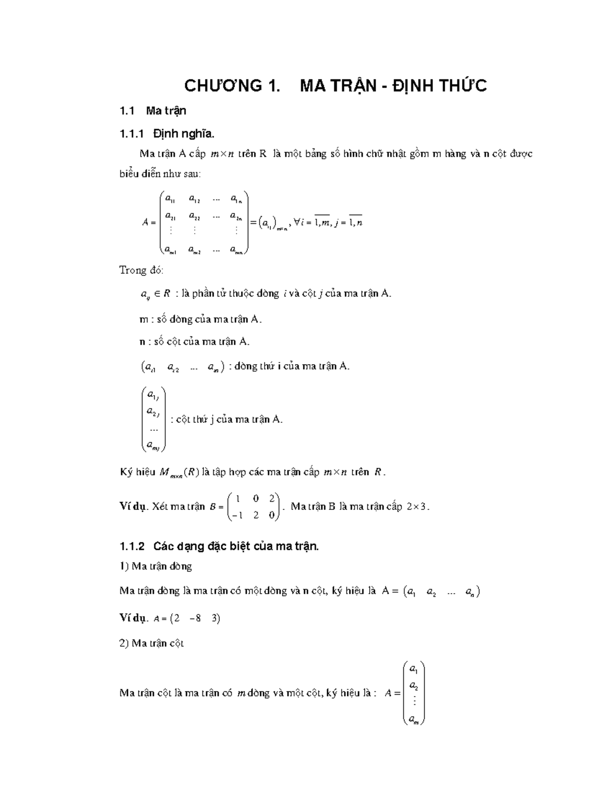 Toán cao cấp 1 - Rank of matrix - Tiếng Việt - 1 CHƯƠNG 1. MA TRẬN ...