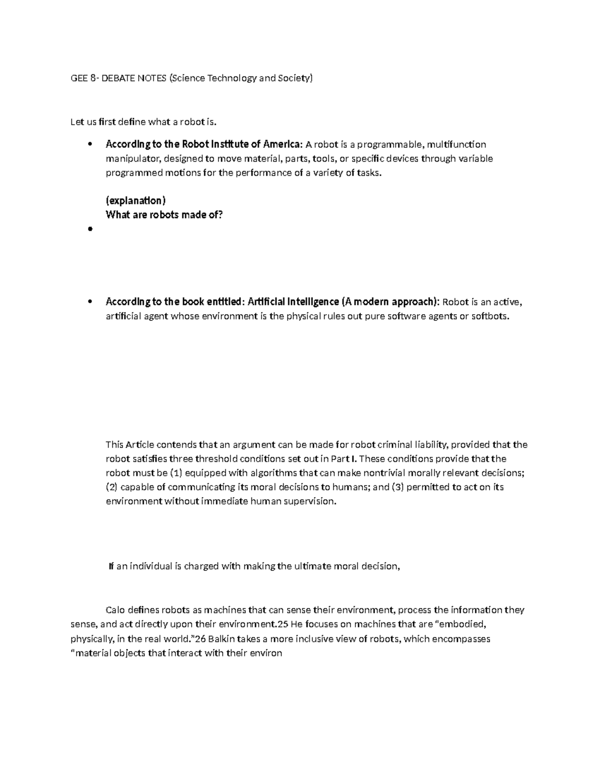 Debate Notes - GEE 8- DEBATE NOTES (Science Technology and Society) Let ...