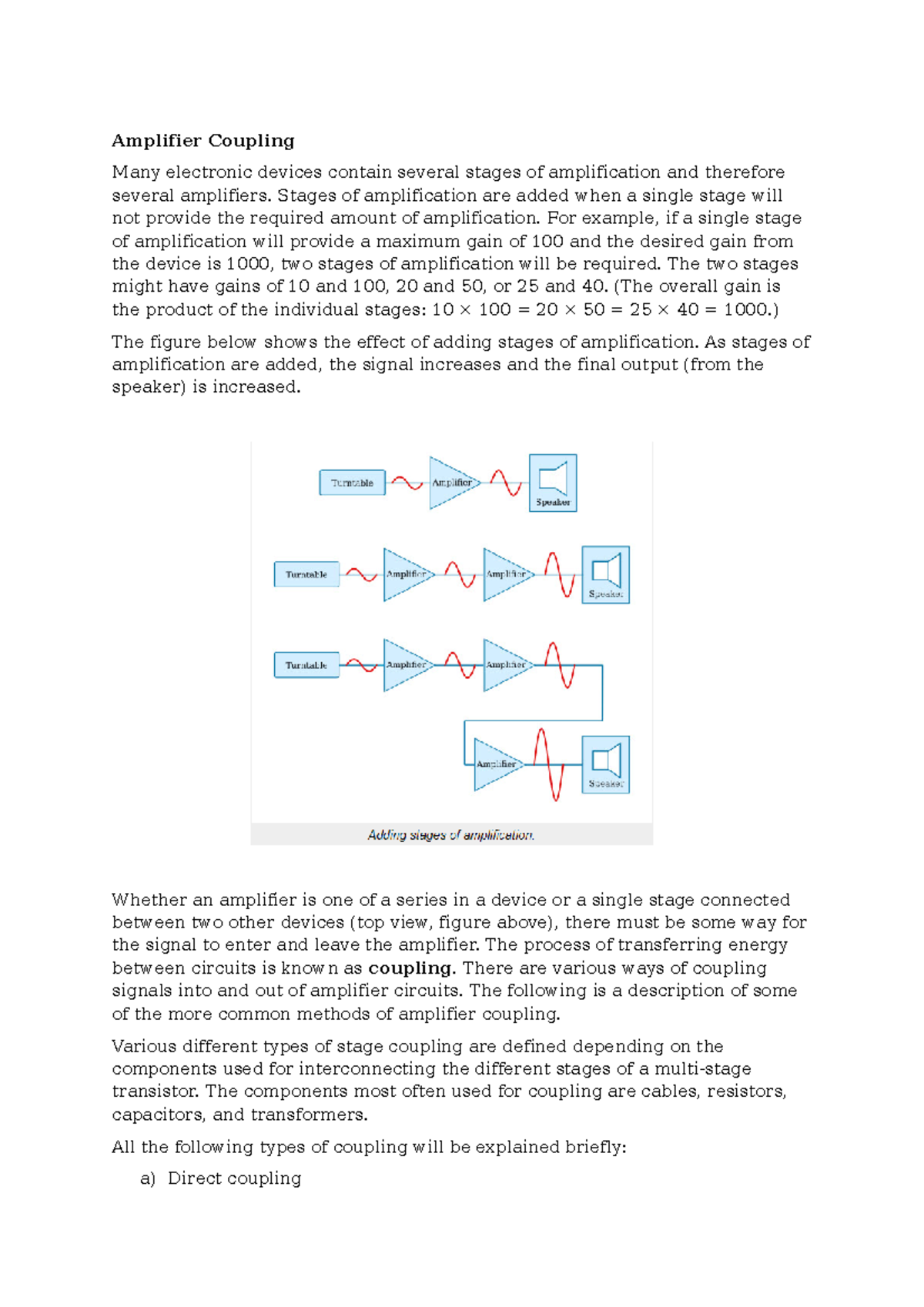 Amplifier Coupling for diploma Amplifier Coupling Many electronic