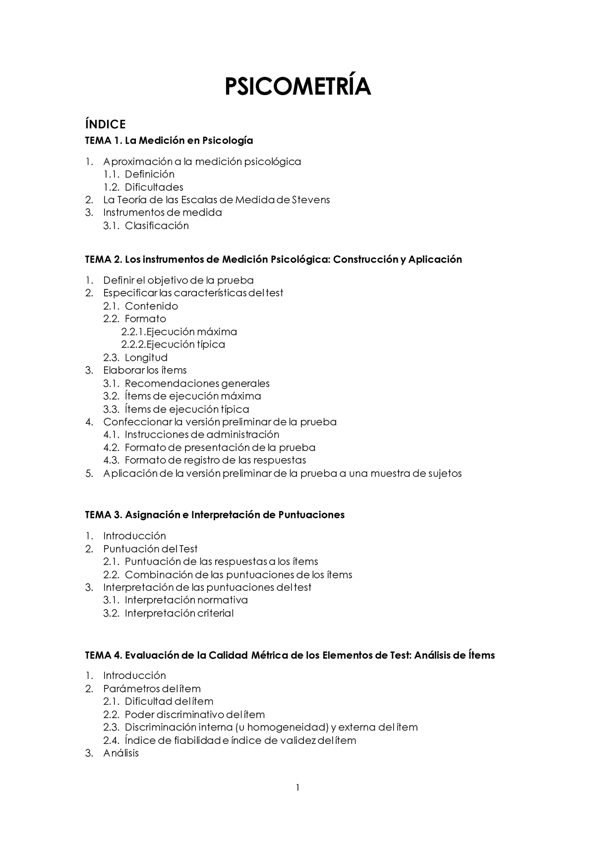 Psicometría Apuntesaclaraciones De Clase PsicometrÍa Índice Tema 1 La Medición En Psicología 0701