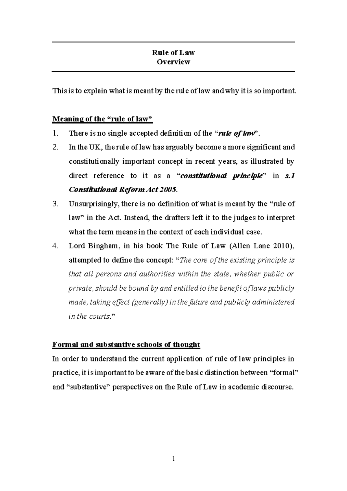 Public Law Rule of Law - Rule of Law Overview This is to explain what ...