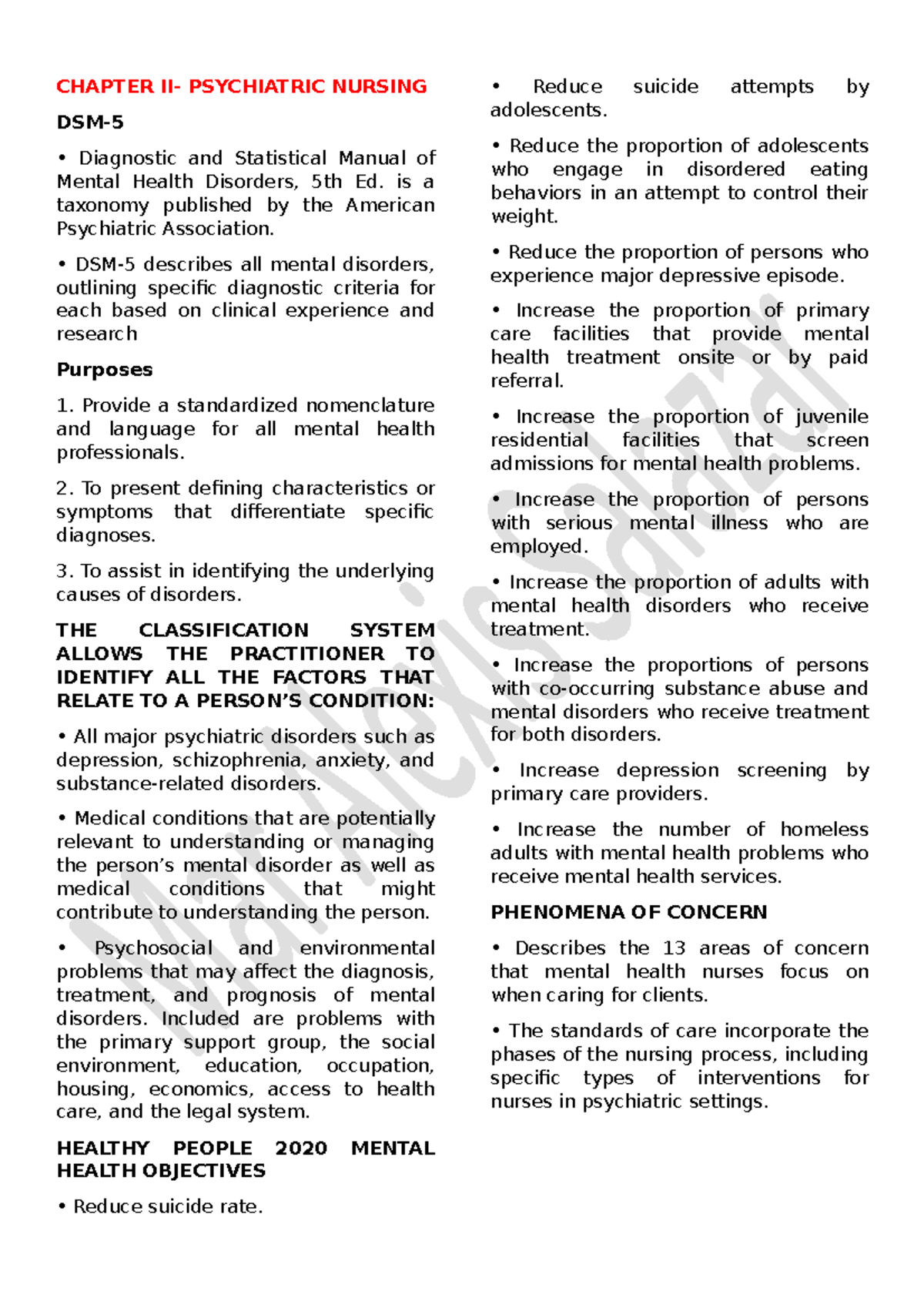 Psychiatric Diagnosis 5 - CHAPTER II- PSYCHIATRIC NURSING DSM ...