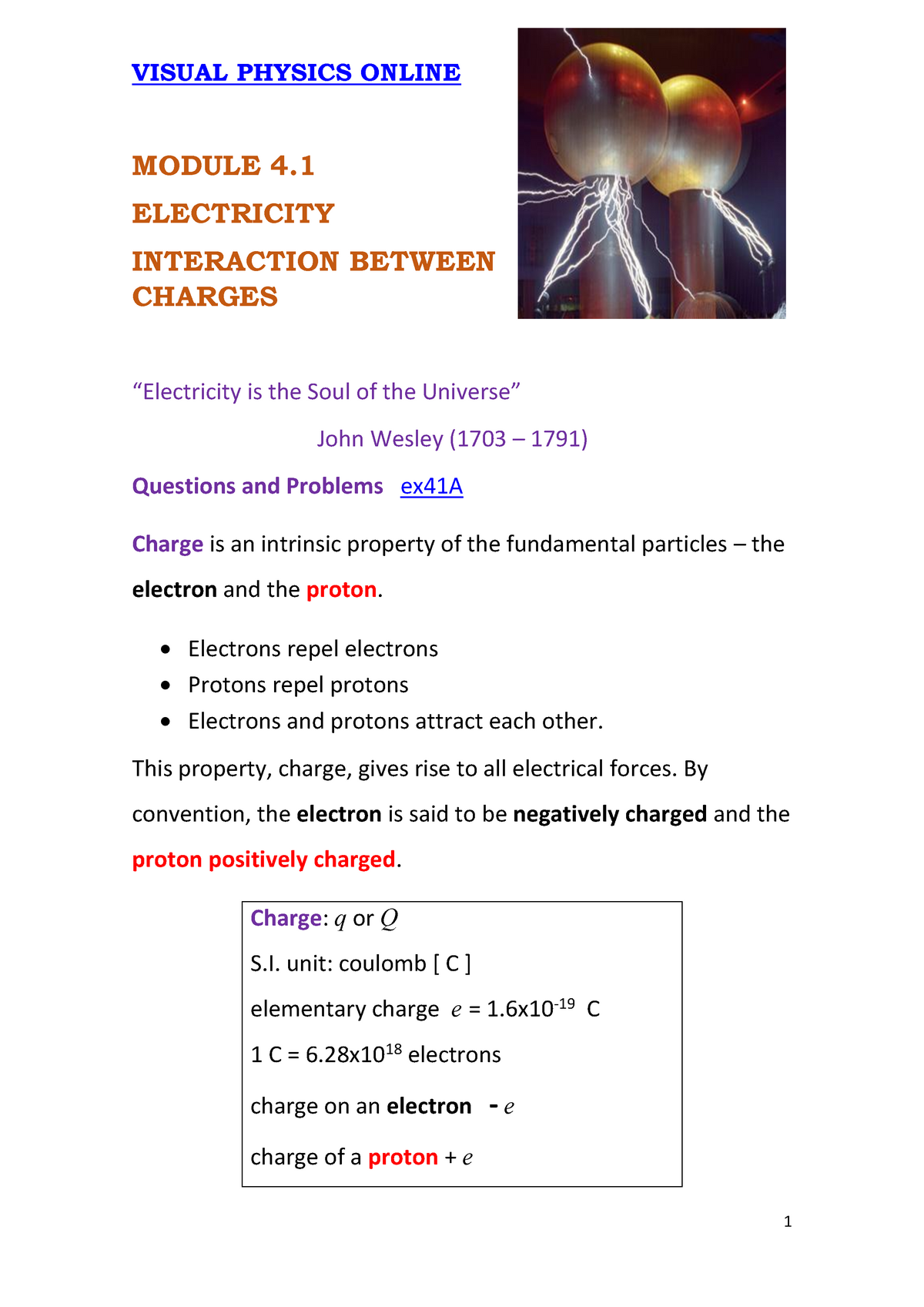 Chapter 1 Notes - Lecture Note Electric And Magnetism - VISUAL PHYSICS ...