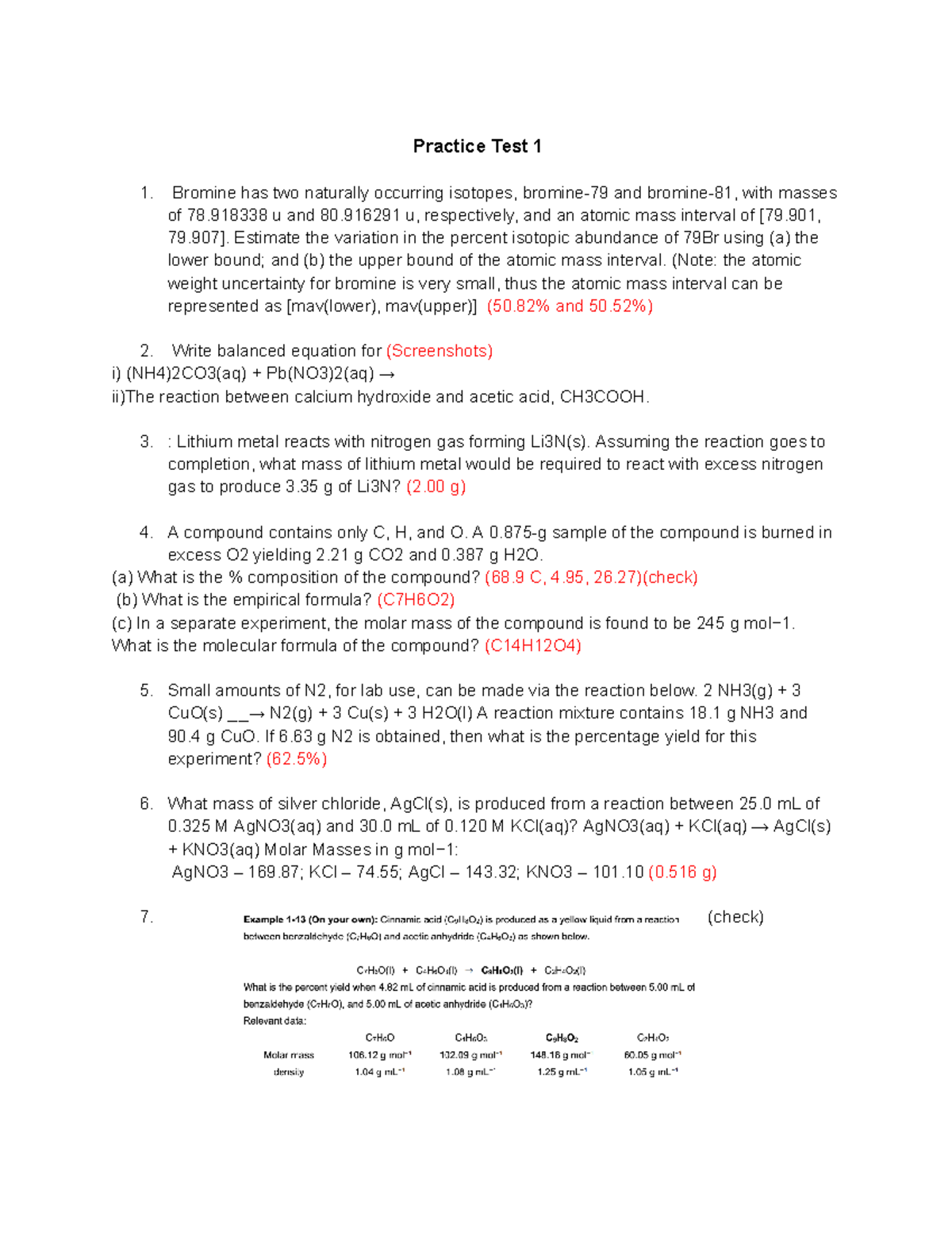 Practice Exam Practice Test 1 Bromine has two naturally occurring