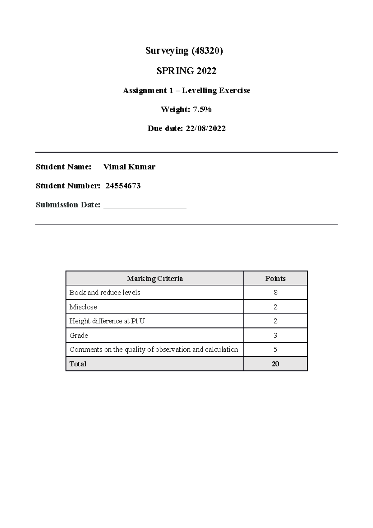 S22 48320 Surveying Assignment 1 v12 - Surveying (48320) SPRING 2022 ...